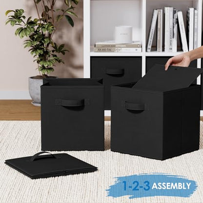 Storage Cubes Pack Of 8 - Standard Size Cube Storage Bin 10.5x10.5x11 With Dual Handles For Easy Carrying- Fabric Storage Bins Collapsible (Black)