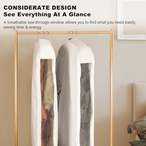 1PC Luxury 48'' Organic Cotton Garment Storage Bag | 4 Cedar Blocks for Fresh Smell| Breathable Garment Bag for Hanging Clothes for Closet Best for Suits, Sweaters, Short Dresses, Gowns