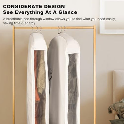 1PC Luxury 48'' Organic Cotton Garment Storage Bag | 4 Cedar Blocks for Fresh Smell| Breathable Garment Bag for Hanging Clothes for Closet Best for Suits, Sweaters, Short Dresses, Gowns