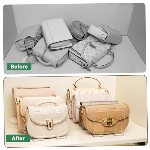 2 Pack Acrylic Purse Organizer for Closet, 8-Slot Bag & Purse Organizer, No Assembly, Clear Handbag Storage Shelf .for Shelf Divider Handbags, Clothes, Sweater