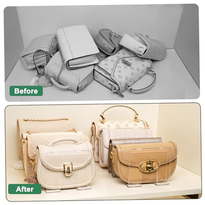 2 Pack Acrylic Purse Organizer for Closet, 8-Slot Bag & Purse Organizer, No Assembly, Clear Handbag Storage Shelf .for Shelf Divider Handbags, Clothes, Sweater