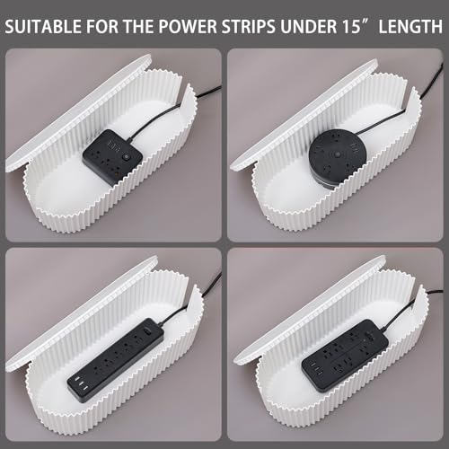 White Cable Management Box with Lid, Large, Plastic | Cable Box Organizer, For Wire, Power Strip, Surge Protector, Extension Cords Hider Cover, For Home Office, Desk and Floor