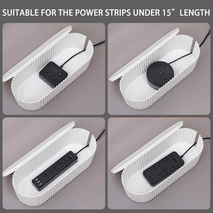 White Cable Management Box with Lid, Large, Plastic | Cable Box Organizer, For Wire, Power Strip, Surge Protector, Extension Cords Hider Cover, For Home Office, Desk and Floor