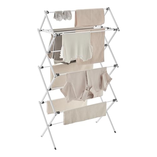 SONGMICS Foldable Clothes Drying Rack, Laundry Drying Rack, Clothes Airer, Steel Frame, 14.6 x 29.5 x 53.2 Inches, Easy Assembly, Indoor Outdoor Use, White ULLR770W01