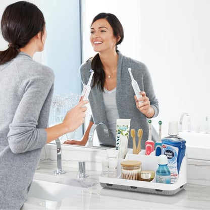 Toothbrush Holders for Bathrooms Countertop Organizer - Kids Electric Toothbrush and Toothpaste Holder Detachable 7 Slots Tooth Brush Organization Bathroom Accessories Storage Vanity, White