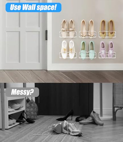 10Pack Wall Mounted Shoe Rack with Sticky Hanging Strips (White) | Very Easy to Install no Need to Drill Hanging Shoe Organizer, for RV, Door,Entryway, Bathroom, Living Room, Mud Room, Laundry