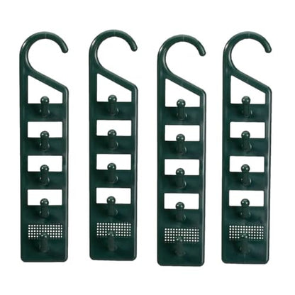 Space Saving Closet Hanger Holders - Set of 4 Durable Green Plastic | Organizers with 5 Vertical Hooks Each - Maximize Wardrobe Space for Clothes, Belts, Scarves & Accessories by Miles Kimball