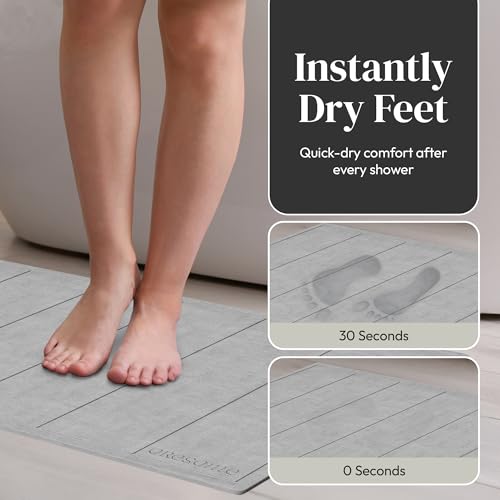 Stone Bath Mat for Bathroom, Diatomaceous Earth Bath Mat, 24" x 16", 1 Pack | Modern Alternative to Fabric Mats, Quick Drying, Fast Water Absorption, Includes Non-Slip Mat & Sanding Tool, Easy to Clean