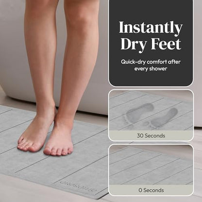 Stone Bath Mat for Bathroom, Diatomaceous Earth Bath Mat, 24" x 16", 1 Pack | Modern Alternative to Fabric Mats, Quick Drying, Fast Water Absorption, Includes Non-Slip Mat & Sanding Tool, Easy to Clean
