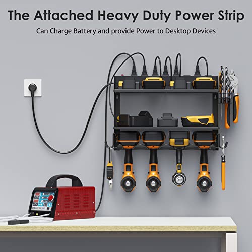 CCCEI Wall Mount Modular Tool Charging Organizer, Black, 1 Pack, 3 Tier. | Drill Battery Storage Rack with Hooks, Garage Workshop, Gifts for Men, Dad, Husband Anniversary, Birthday, Christmas