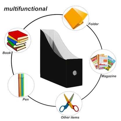 Limitliho 6 Pack Black Cardboard Magazine Holder for Desk or Shelves | 10.6''H×10.2'L×3.5''W Magazine File Holder, Vertical Book Bins for Classroom and Library, Magazine Storage Box with Label
