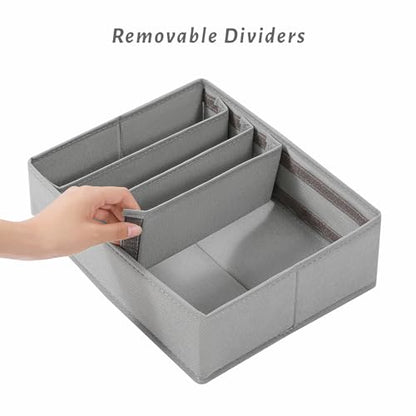 4 Packs Adjustable T-shirt Drawer Organizers for Clothing with 6 Adjustable Dividers, 7 Grids Wardrobe Storage Box, DIY Clothes Organizer for Folded Clothes, T-shirt, Legging