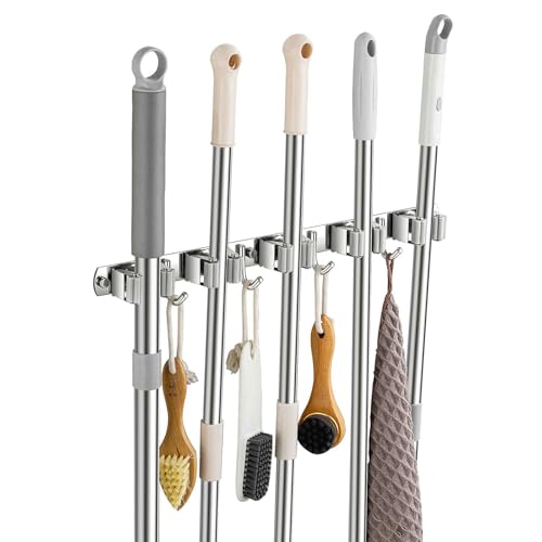 Broom Holder Wall Mount, Stainless Steel Broom Han... (Gray | Stainless Steel)