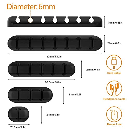 Cord Holder Cable Organizer Clips Cord Organizer for Desk, Nightstands | Self Adhesive, Office, Car, Black Silicone Cord Keeper, Cable Management, Wire Holders for phone charger Cords