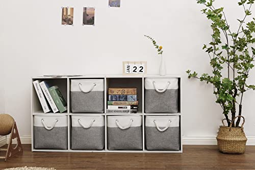 Cube Storage Bins, 6 Pack Collapsible Fabric Storage Cubes, 11 Inch Cube Organizer Bins with Handles (White/Gray)