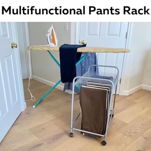 Evelots Rolling Pants Rack with 20 Hangers, Jean and Skirt Closet Organizer | Rolling pants rack includes 20 hangers to organize jeans, skirts and trousers while maximizing closet space and easier access