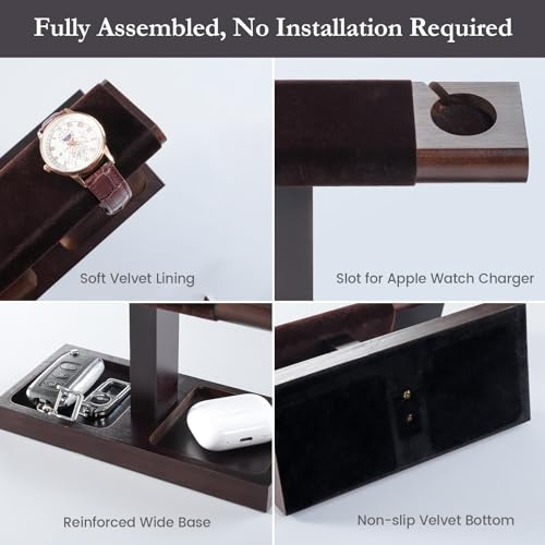 ProCase Wood Watch Display Stand Holder for Men, Fathers Day Gift for Dad, Wristwatch Tower with T-Bar Design, Hanging Watch Rack, Wooden Wrist Watch Tree