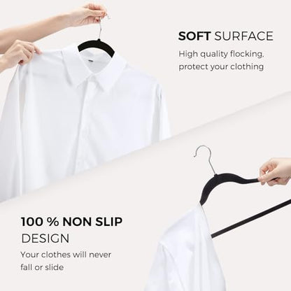 HOUSE DAY Premium Velvet Hangers 50 Pack, Non-Slip Flocked Felt Hangers, | Black Sturdy Clothes Hangers with 360° Rotatable Hook, Heavy Duty Coat Hanger, Durable Slim Hanger for Closet Space Saving