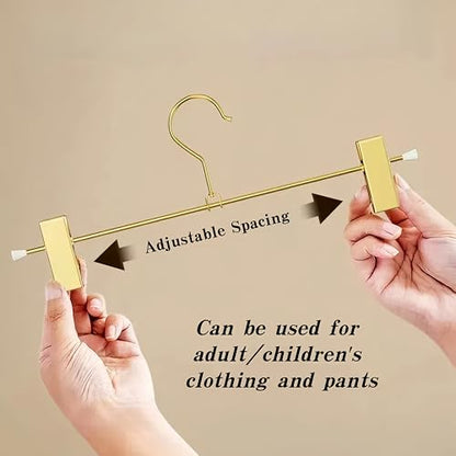 Gold Aluminum Pants Hangers,Hangers with 2-Adjustable Clip | Solid Skirt Hangers,Space Saving, Hanging Clothes Hangers,Metal Rack for Trouser