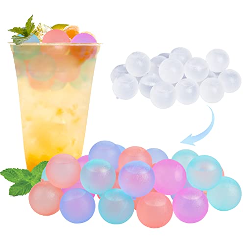 Reusable Ice Cubes for Drinks, Color-Changing Round, 100 Pack | BPA-Free Plastic Cubes, No Diluting, Refreezable, Fake Ice Look, Chilled Beverages, Coffee Bars, House Party Drinks