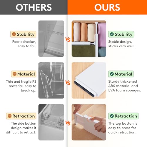 Lifewit 4" High Upgrade Drawer Divider, Adjustable Drawer Organizer Clothes | 9 Pack 11"-17" Expandable White Plastic Drawer Separator for Dresser, Kitchen, Closet, Nursery, Office Organization & Storage