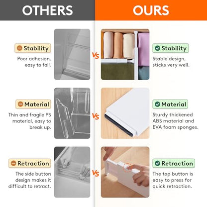 Lifewit 4" High Upgrade Drawer Divider, Adjustable Drawer Organizer Clothes | 9 Pack 11"-17" Expandable White Plastic Drawer Separator for Dresser, Kitchen, Closet, Nursery, Office Organization & Storage