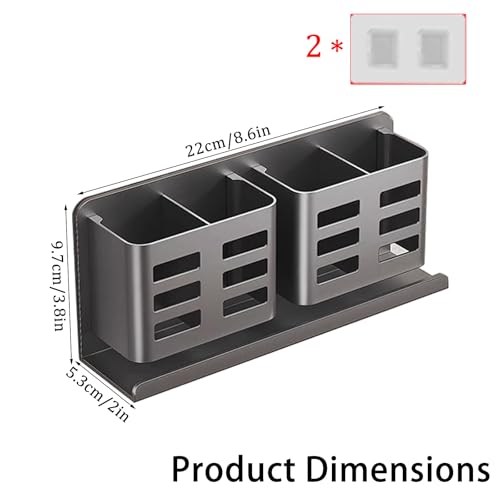 Aluminum Toothbrush Holder， Wall-Mounted，Bathroom Rack，4 Slot，Grey | Bracket Shower Toothbrush Razor Holder Suitable for Toothbrush, Toothpaste, Razor and Comb etc Bathroom Storage