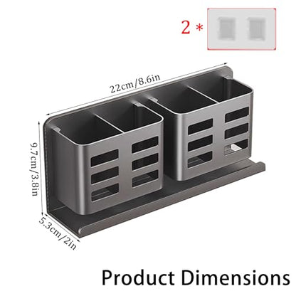 Aluminum Toothbrush Holder， Wall-Mounted，Bathroom Rack，4 Slot，Grey | Bracket Shower Toothbrush Razor Holder Suitable for Toothbrush, Toothpaste, Razor and Comb etc Bathroom Storage