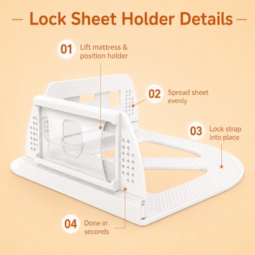 Bed Sheet Holders for Corners, 4 Pack Fabric-Friendly Fitted Sheet Clips, Upgraded Lock Design Heavy Duty Non-Slip Fasteners, Keep Sheets Taut Firmly, Universal Fit for All Mattress Sizes
