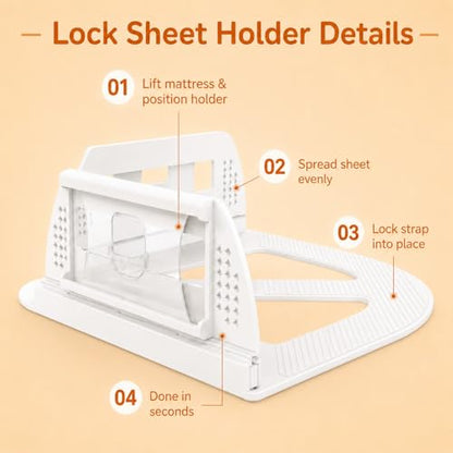 Bed Sheet Holders for Corners, 4 Pack Fabric-Friendly Fitted Sheet Clips, Upgraded Lock Design Heavy Duty Non-Slip Fasteners, Keep Sheets Taut Firmly, Universal Fit for All Mattress Sizes