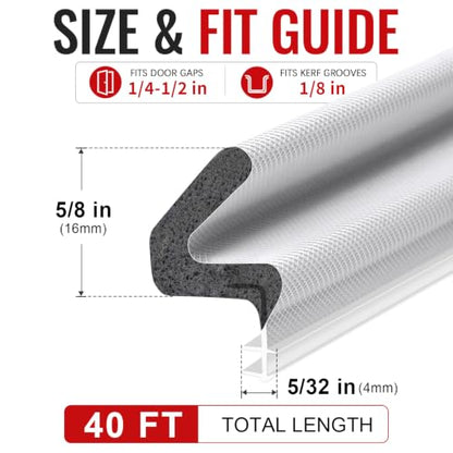 40 ft Kerf Weather Stripping Door Seal for Exterior Doors, White | Press-in kerf seal for grooved door frames is not self-adhesive, replaces worn seals, and helps reduce drafts and energy loss