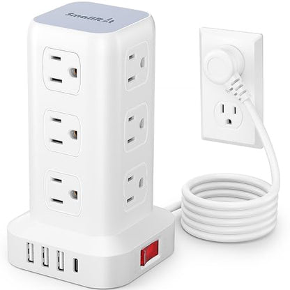 Power Strip with 12 Outlets 4 USB (1 USB C), 6.5Feet Extension Cord with Multiple Outlets, Charging Station, Power Strip Tower, Home Office Desk Supplies