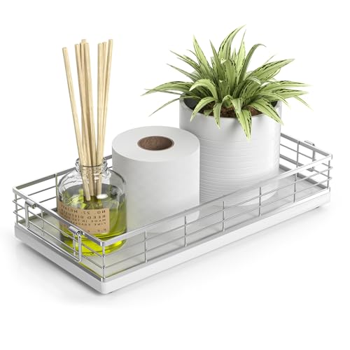 Toilet Paper Basket, 13 Inch Bathroom Toilet Tank Basket with Handles White | Bathroom Basket, Back of Toilet Basket, Toilet Tank Tray, Toilet Organizer for Toilet Paper Storage, Toiletries & Essentials