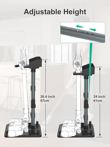 Cordless Vacuum Stand, Adjustable Height, 7 Accessory Holders, Storage Box, Vac Standing Dock Compatible with Stick Vacuum Cleaners (Max. 1 4/5" Vac Wand)