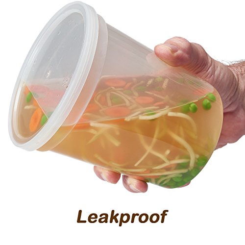 DuraHome - Deli food Storage Containers with Lids 32 oz, Quart Pack of 24 Leak-proof Freezer Safe Microwaveable Soup Storage Container - Clear Plastic Premium Quality