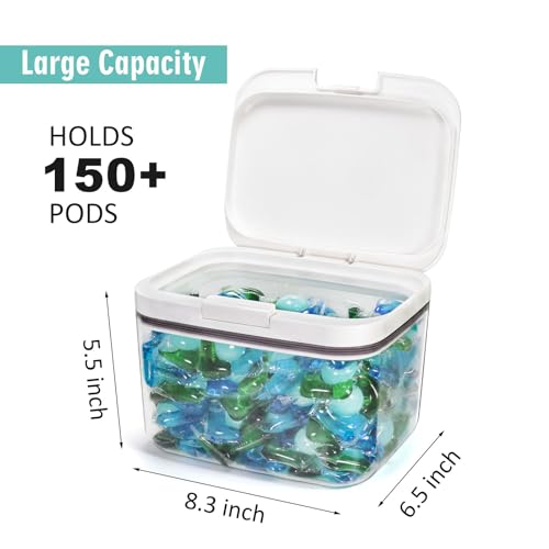 Pensino Laundry Pods Container Holder with Lid, Laundry Room Storage Container for Detergent Pods Laundry Powder Scent Booster Container with Scoop