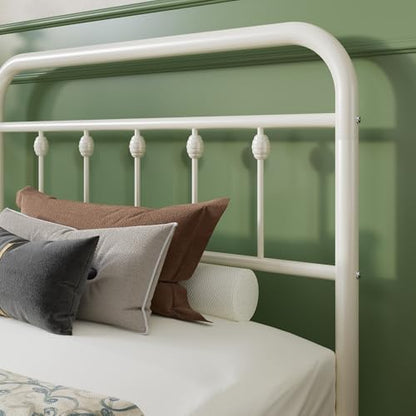 SHA CERLIN Twin Metal Bed Frame with Victorian Iron-Art Headboard, Cream | Victorian Iron-Art Headboard and Footboard, Easy Assembly, Under Bed Storage, No Box Spring Required