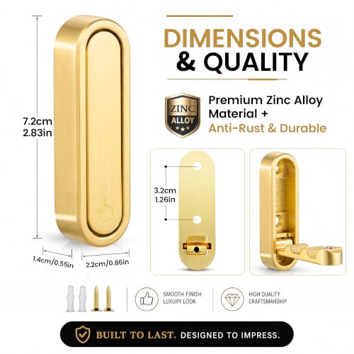 Foldable Wall Hooks, Hold 40lbs, Magnetic Lock Zinc Alloy Gold 4Pcs | Folding coat hooks for towels, coats, bags. Rustproof zinc alloy, screw mount. Space-saving for bathroom, kitchen, entryway.