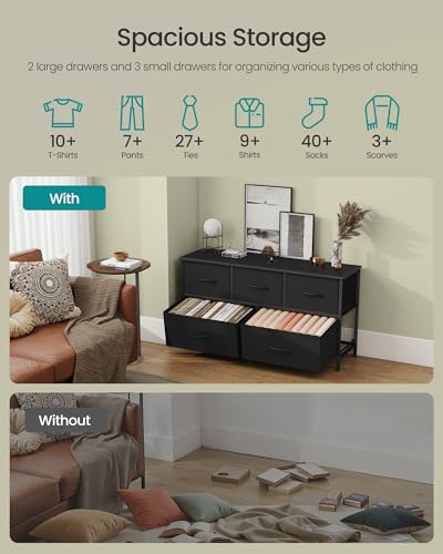 SONGMICS BELLAH Collection - Dresser for Bedroom, Chest of Drawers, Storage Organizer Unit, Closet, Entryway, Steel, 5 Drawers, Modern, Ink Black and Ebony Black ULGS322B01S