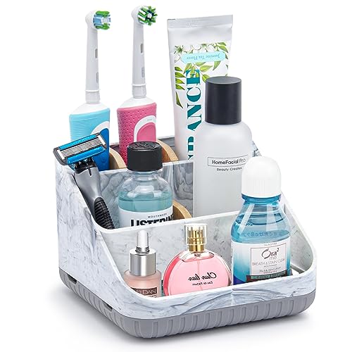 Bathroom Toothbrush Holders,6 Slots,Detachable for Easy Clean, Grey/Marble | Electric Toothbrush, with bamboo divider, drainage hole, BPA-free,bathroom,office,kictchen,vanity countertop organizer