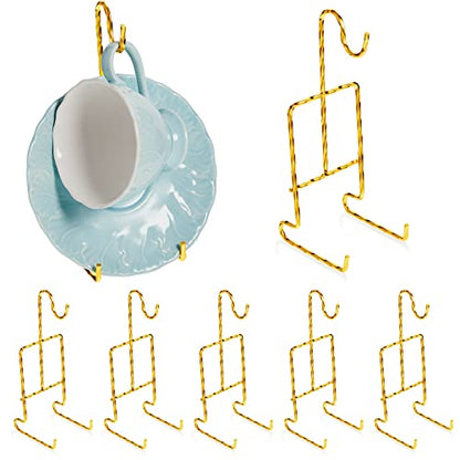 8 Pieces Tea Cup and Saucer Display Holder Rack Me... (Gold | Metal)