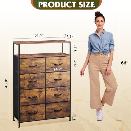 Fabric Dresser for Bedroom with Open Shelves, Tall... (Wood)