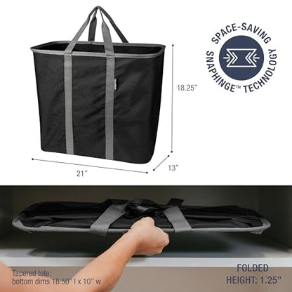 CleverMade Collapsible Laundry Caddy, 64L, 2 Pack, Black Gray | A reinforced rim and base keep it upright for loading. Comfortable handles move up to 2 full loads, then it folds flat.