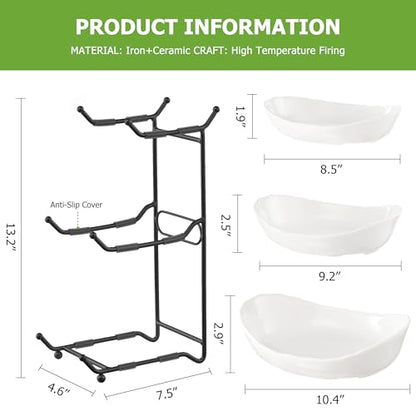 HBlife Fruit Bowl for Kitchen Counter - 3 Tier Ceramic Fruit Rack, Fruit Basket for Fresh Fruit&Veggies, Tiered Fruit Platter Serving Trays for Party