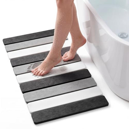 Stone Bath Mats for Bathroom, 23.6 x 15.3 Inch Foldable Super Absorbent Diatomaceous Earth Bath Mat, Non Slip Quick Drying Bathroom Shower Rugs, Easy to Clean and Storage(Square Edge)