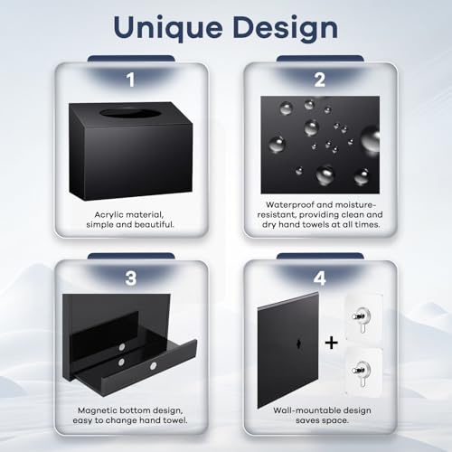 Acrylic Hand Towel Box Cover Holder, Wall-Mounted, Glossy Black | Compatible with Kleenex Disposable Paper Hand Towels | Premium Acrylic | Self Weight |Sturdy | Easy to Refill | Bathroom Use