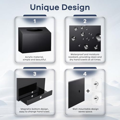 Acrylic Hand Towel Box Cover Holder, Wall-Mounted, Glossy Black | Compatible with Kleenex Disposable Paper Hand Towels | Premium Acrylic | Self Weight |Sturdy | Easy to Refill | Bathroom Use