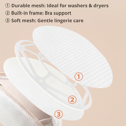 3Pcs Bra Wash Bag with Plastic Frame Support, Protective Lingerie Laundry Bags for Washer & Dryer, Anti-Tangle & Anti-Deformation Mesh Bag