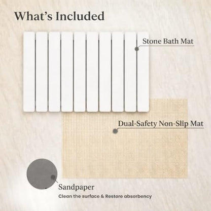 Premium Foldable Stone Bath Mat - Ultra Absorbent Quick Drying Compact Easy to Store & Clean Non-Slip Diatomaceous Earth Bath Shower Mat (White)