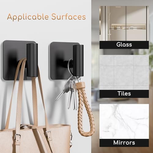Aikzik 4 Pack Large Heavy Duty Wall Hooks - 26lb Max, Stainless Steel Adhesive Towel Hook, Shower Hooks for Hanging Towel, Coat, Robe, Wall Hook for Use in Bathroom, Kitchen and Door, Matte Black